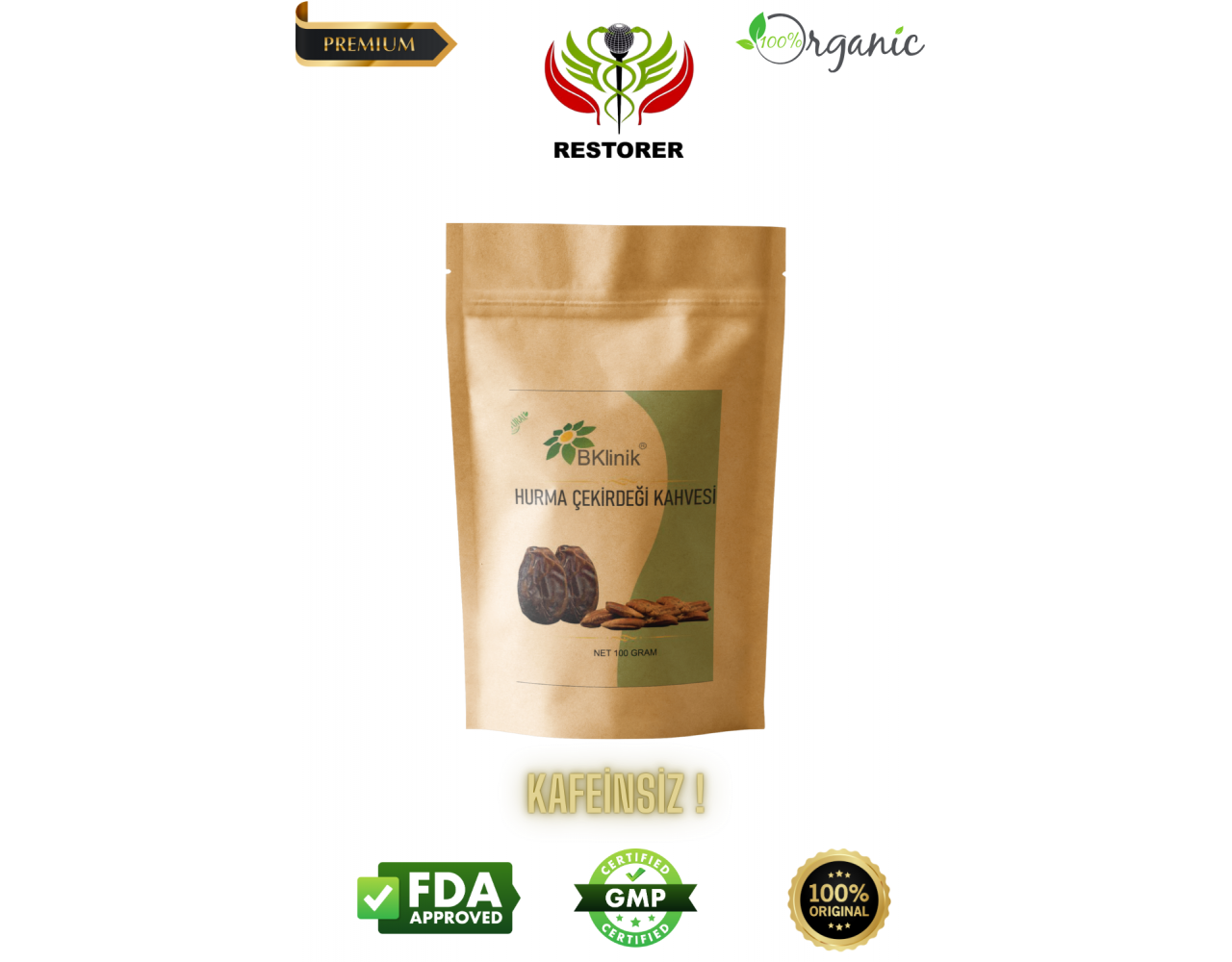 Restorer Kafeinsiz Hurma Çekirdeği Kahvesi (100 gr ) Restorer Kafeinsiz Hurma Çekirdeği Kahvesi (100 gr )